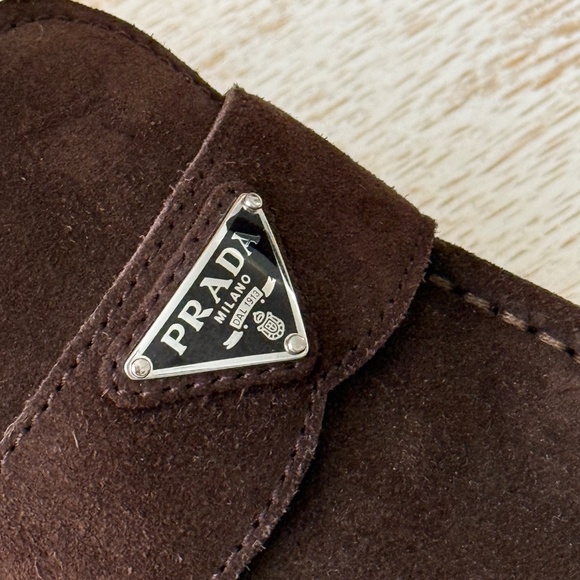 Prada Brown Suede Triangle Loafers NEW - Picture 2 of 16